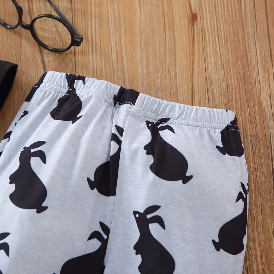 Easter 2pcs Toddler Boy Letter Rabbit Print Tee & Pants Set Black big image 5