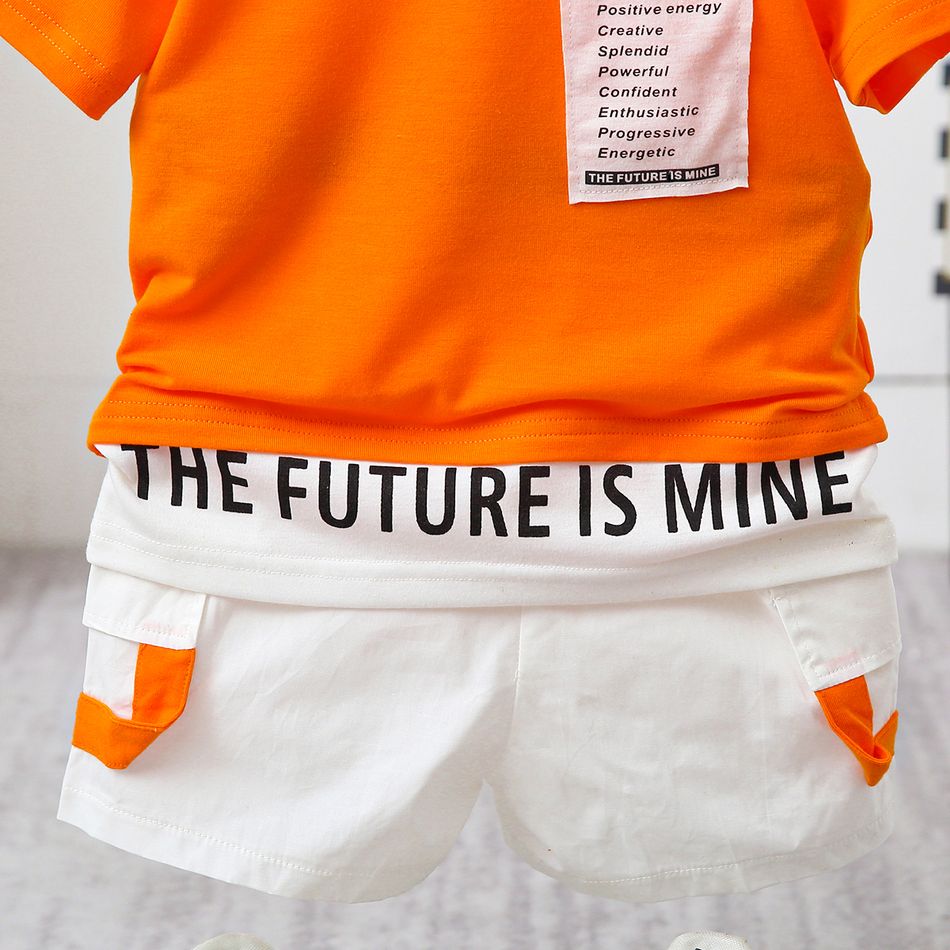 2pcs Toddler Boy Trendy Letter Print Tee and Shorts Set Orange big image 5