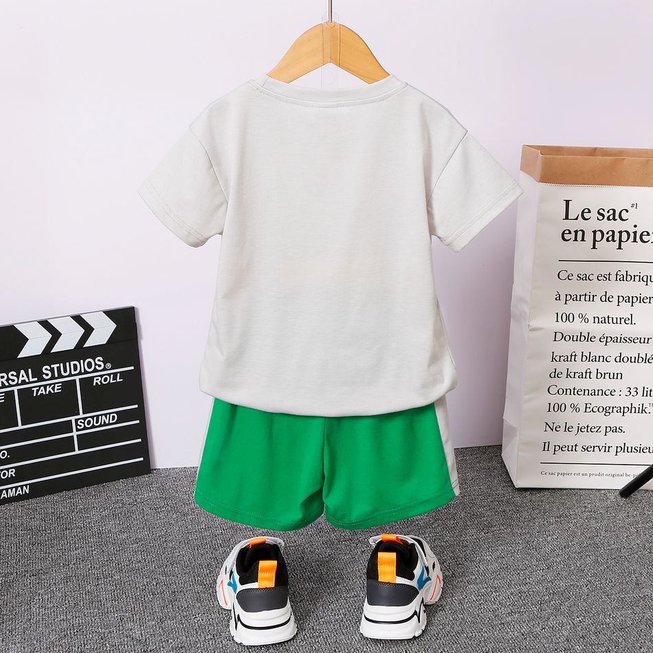 2pcs Toddler Boy Playful Crocodile Print Tee and Colorblock Shorts Set Grey big image 3