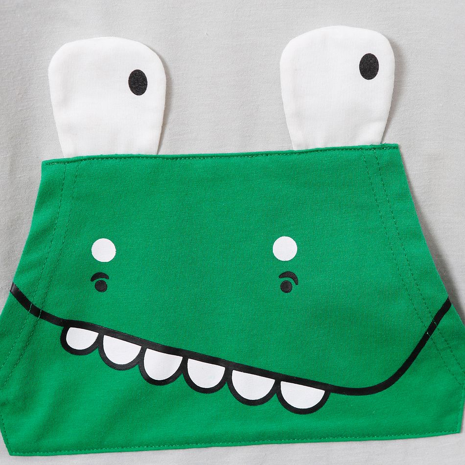 2pcs Toddler Boy Playful Crocodile Print Tee and Colorblock Shorts Set Grey big image 6