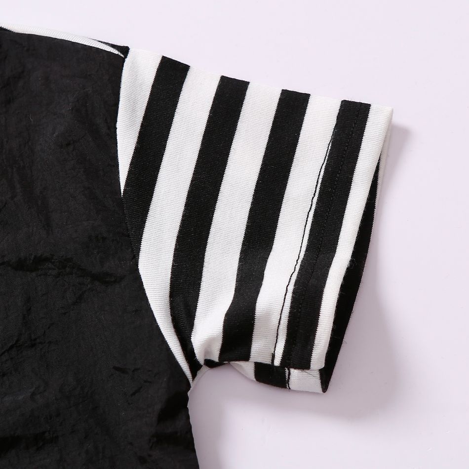 2pcs Toddler Boy Trendy Stripe Pocket Design Tee and Black Shorts Set Black big image 2