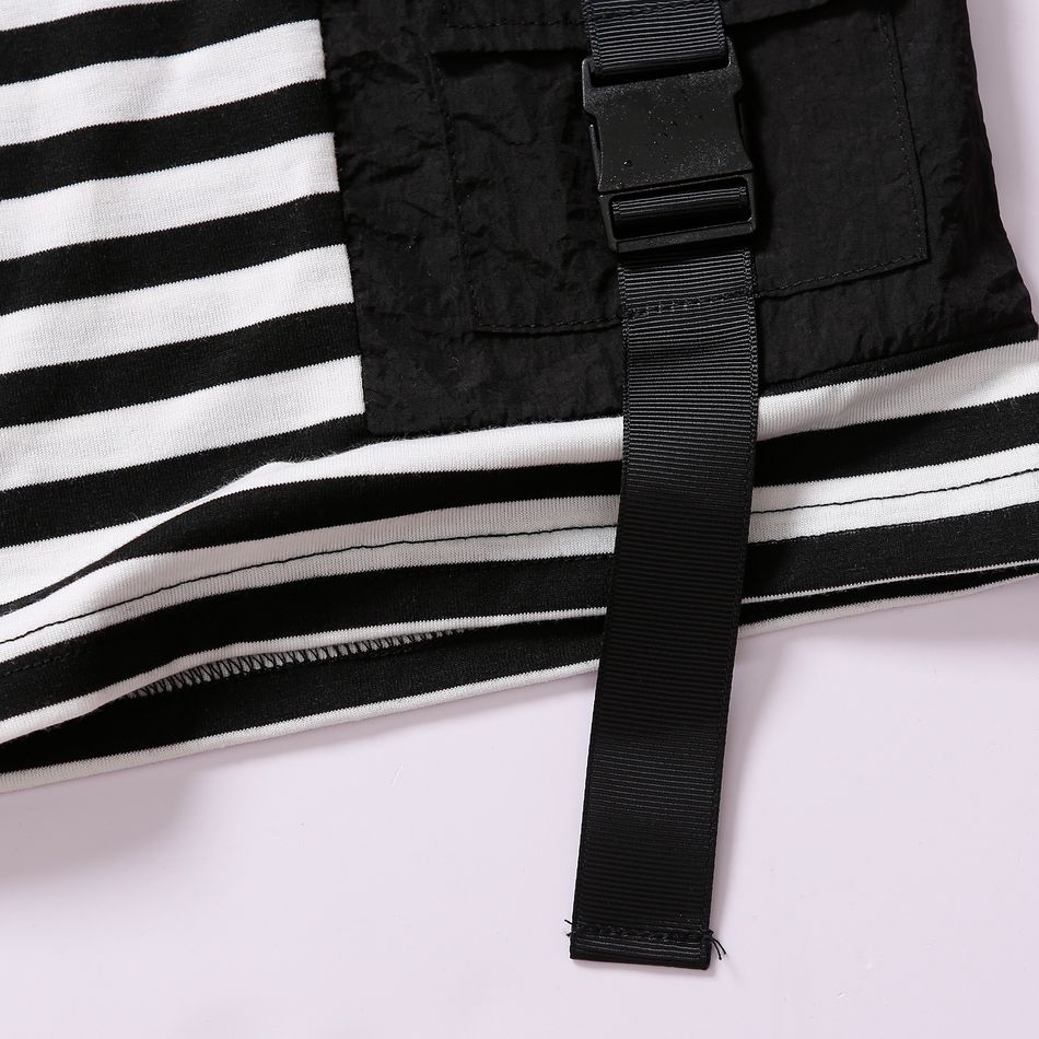 2pcs Toddler Boy Trendy Stripe Pocket Design Tee and Black Shorts Set Black big image 4