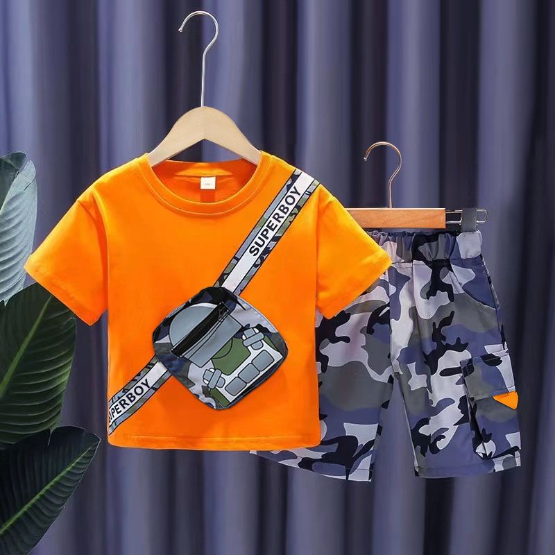 2 unidades Criança Menino Hipertátil/3D Avant-garde conjuntos de camisetas Laranja big image 7