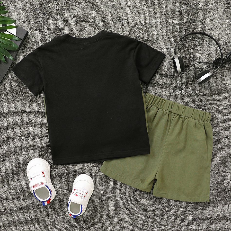 2 unidades Criança Menino Peça dois em um Avant-garde conjuntos de camisetas Exército Verde big image 2