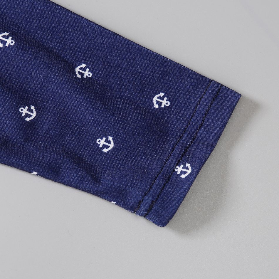 2pcs Toddler Boy Casual Anchor Print Long-sleeve Polo Shirt and Khaki Pants Set Royal Blue big image 6