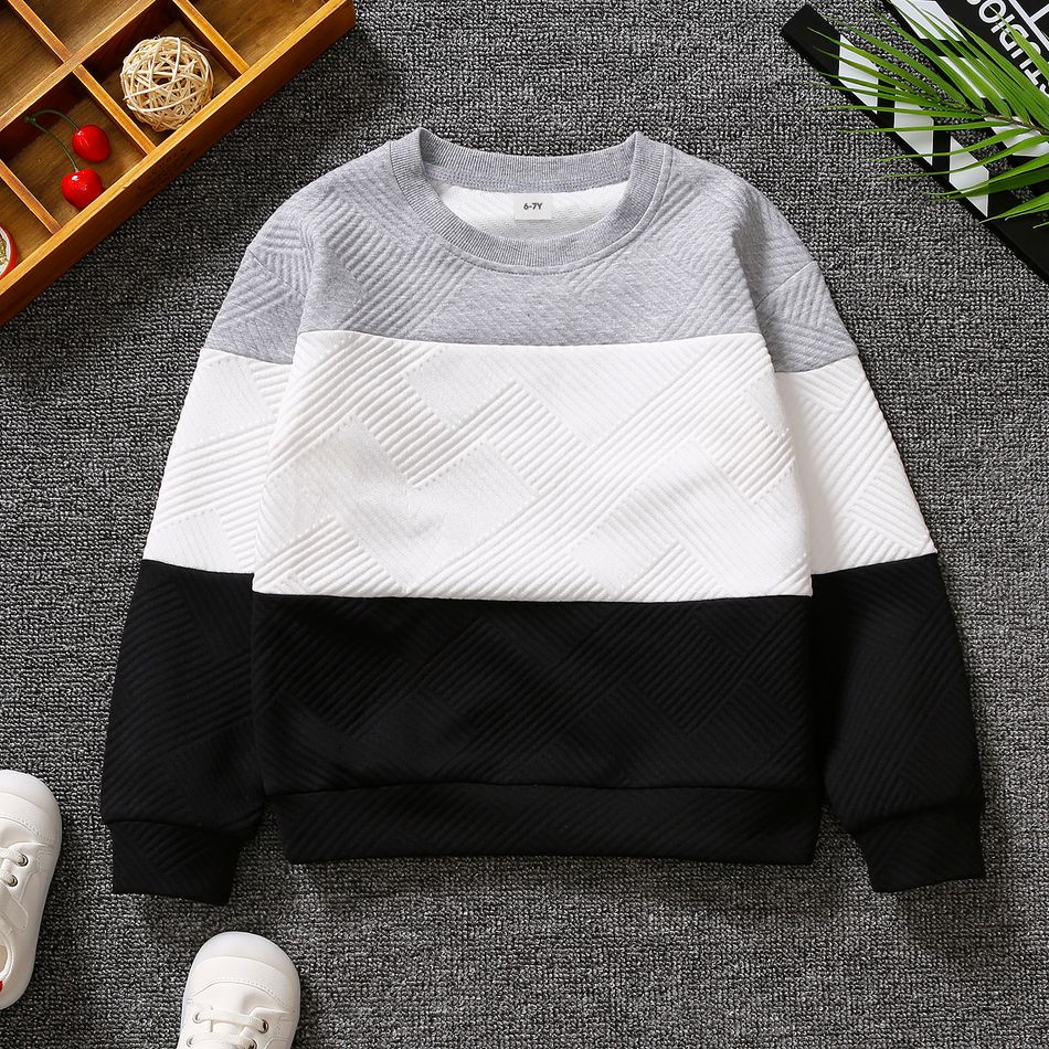 Kid Boy Casual Colorblock Textured Pullover Sweatshirt Black