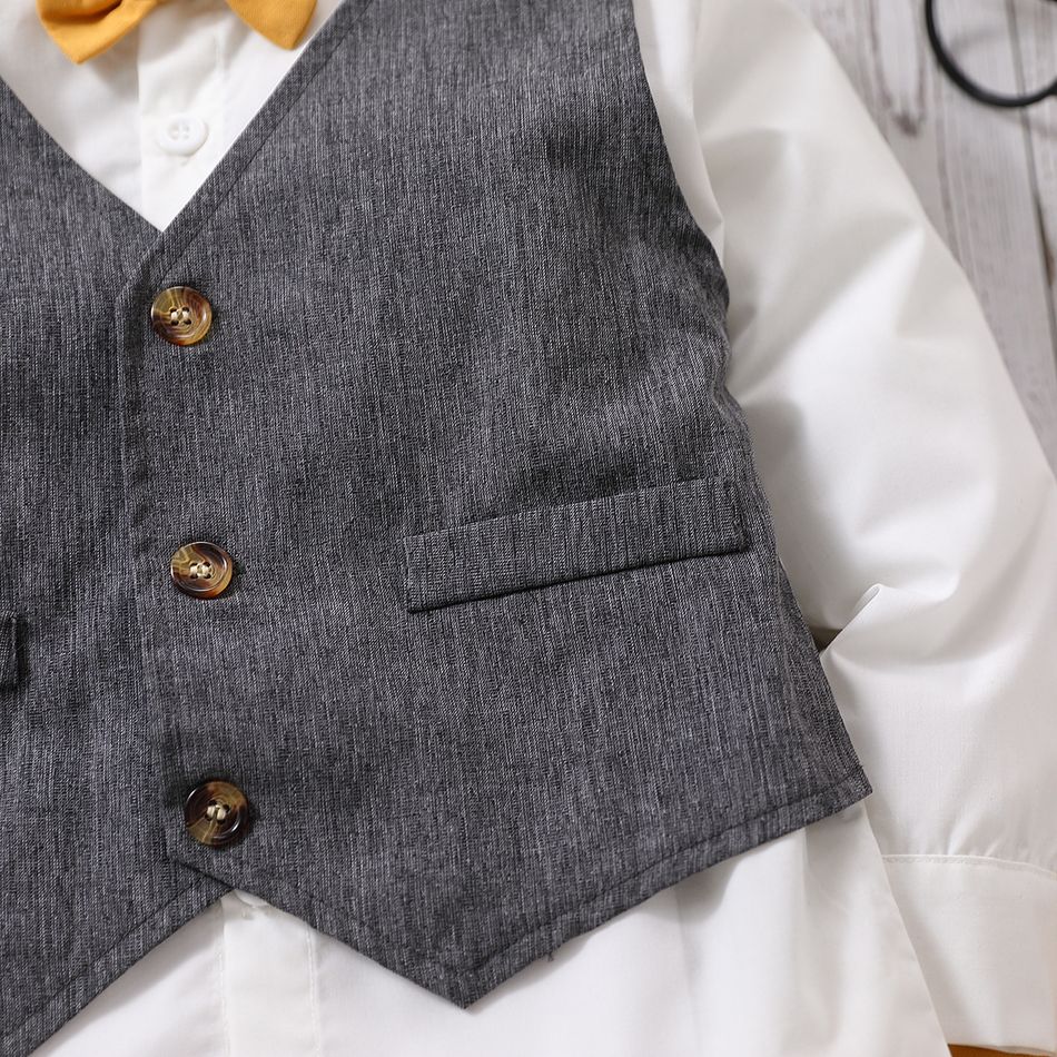 2pcs Toddler Boy Gentleman Suit, Faux-two Bow tie Vest Design Shirt and Pants Party Set Grey big image 5