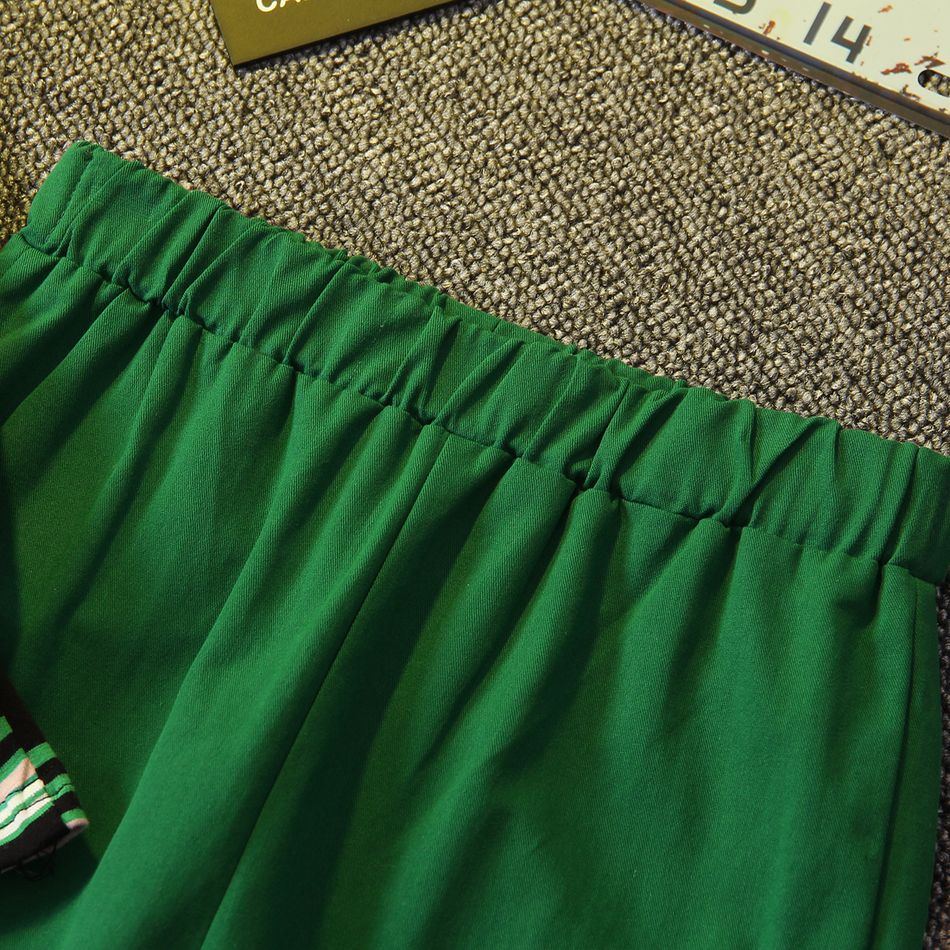 2pcs Kid Boy 100% Cotton Stripe Colorblock Long-sleeve Tee and Cargo Pants Set Dark Green big image 5