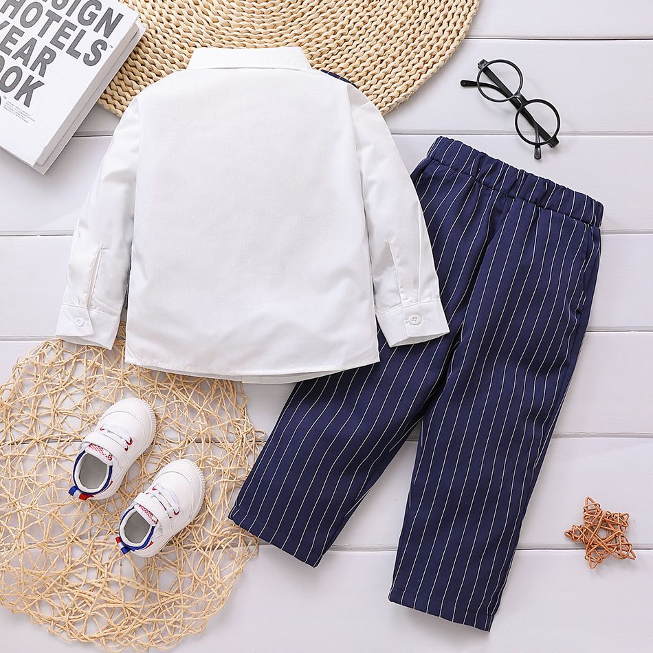 2pcs Toddler Boy Gentleman Suit, Faux-two Stripe Long-sleeve Shirt and Pants Set Blue big image 2