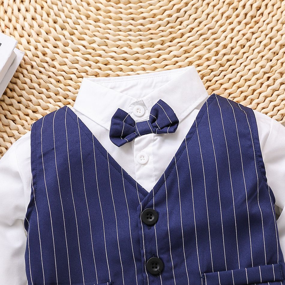 2pcs Toddler Boy Gentleman Suit, Faux-two Stripe Long-sleeve Shirt and Pants Set Blue big image 3