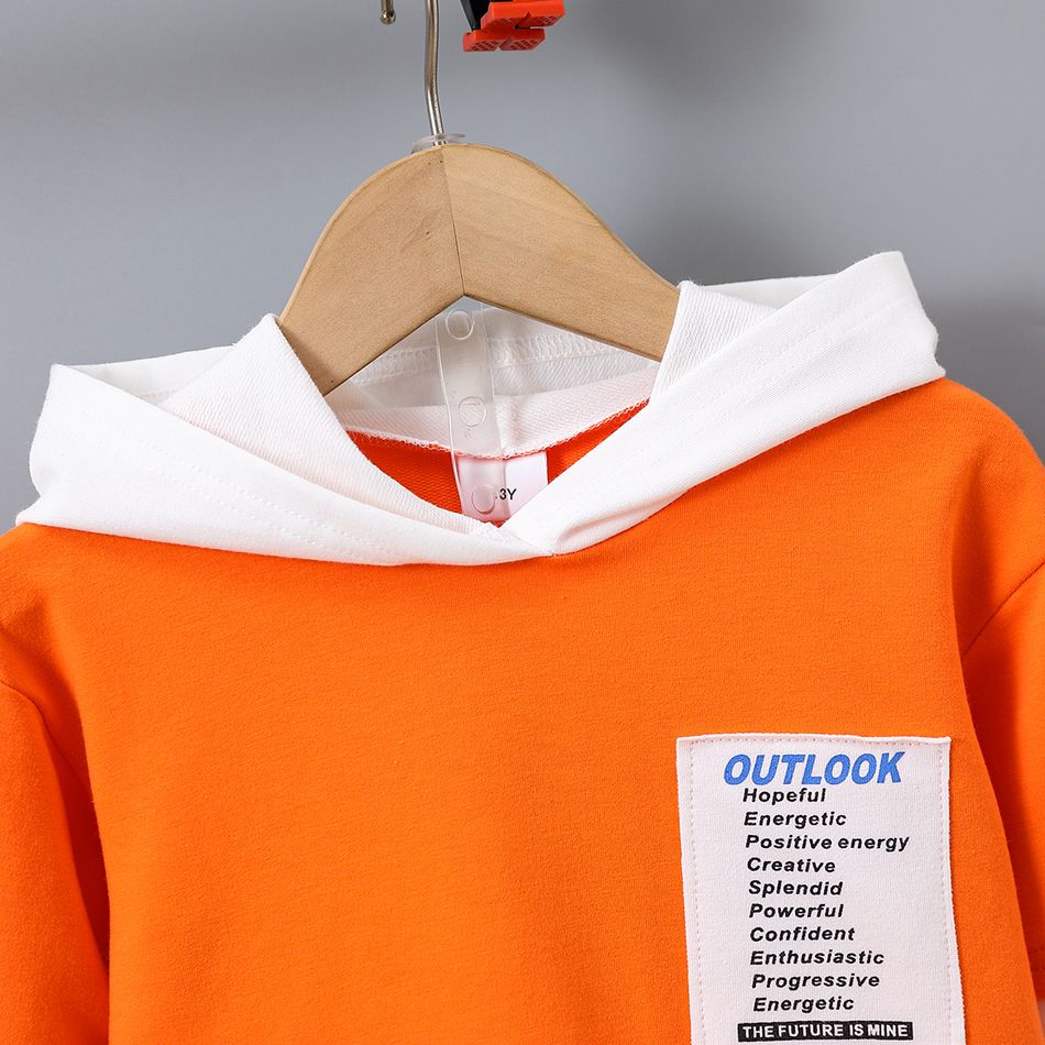 2pcs Toddler Boy Trendy Faux-two Letter Print Hoodie Sweatshirt and Pants Set Orange big image 3