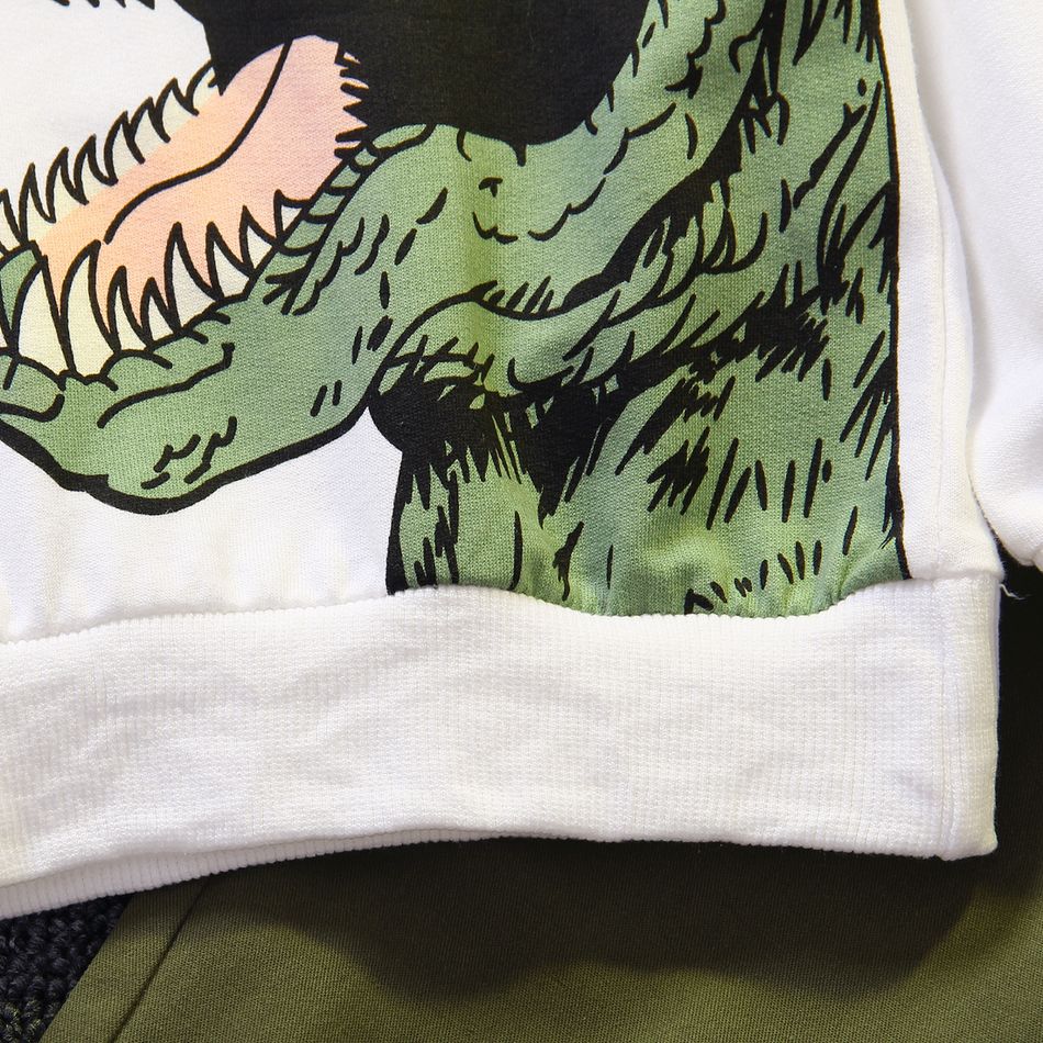 2pcs Kid Boy Animal Dinosaur Print Pullover Sweatshirt and Pocket Design Cargo Pants Set White big image 6