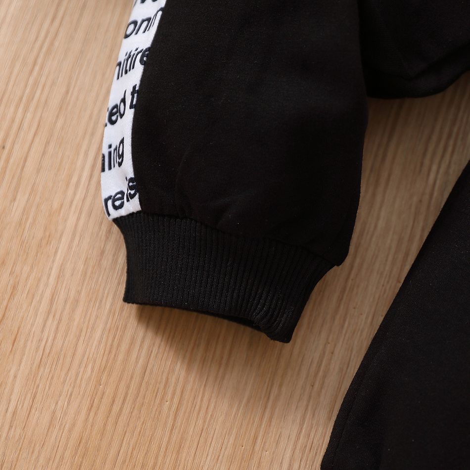 2psc Toddler Boy Headphone Print Black Sweatshirt and Letter Print Pants Set Black big image 7