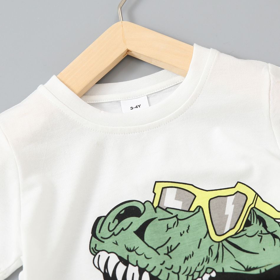2pcs Toddler Boy Playful Dinosaur Print Tee & Cargo Shorts Set White big image 4