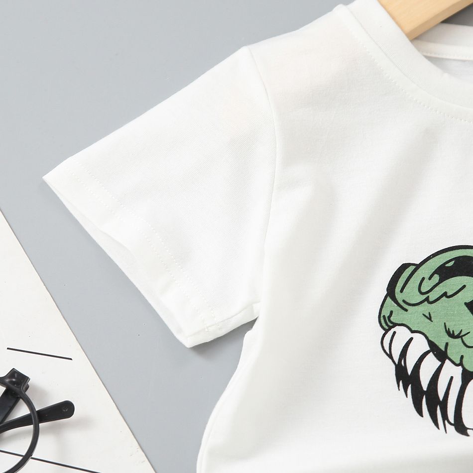 2pcs Toddler Boy Playful Dinosaur Print Tee & Cargo Shorts Set White big image 6