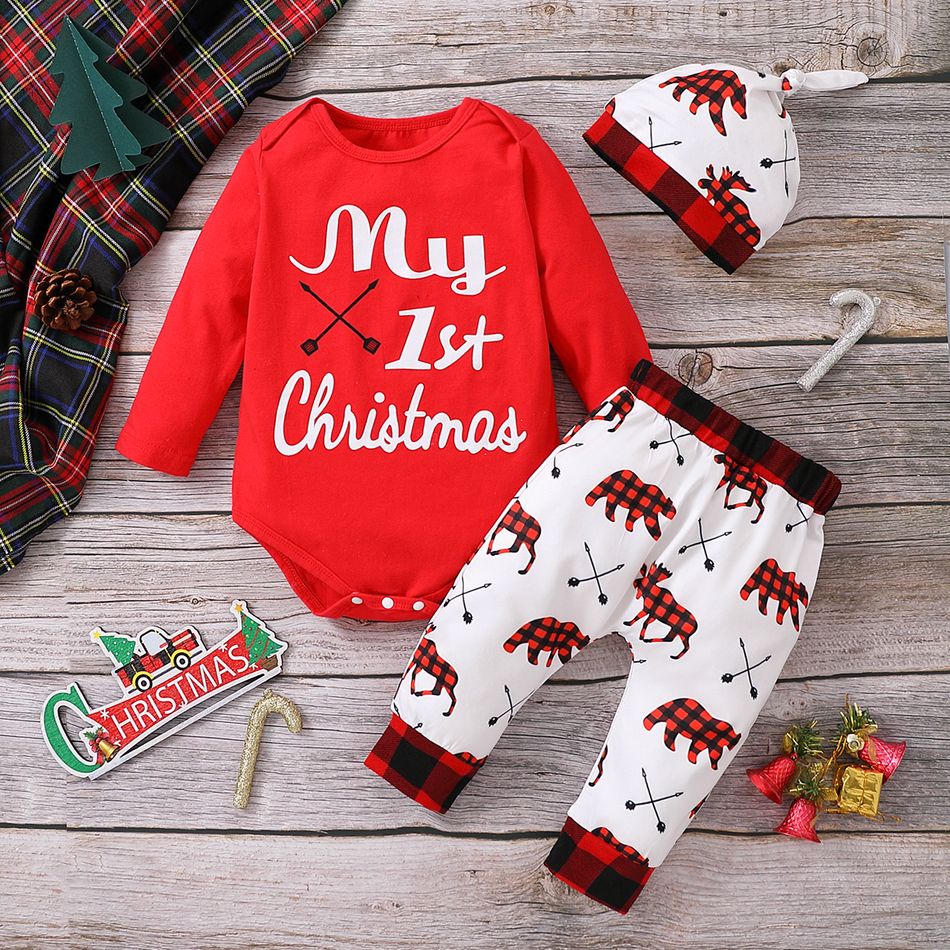 عيد الميلاد طفل صبي / فتاة 100٪ القطن طويل الأكمام فستان طباعة الرسم / مجموعة أحمر big image 2
