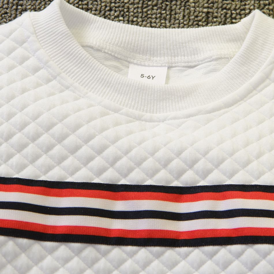 Kid Boy Preppy style Striped Webbing Textured Pullover Sweatshirt White big image 4