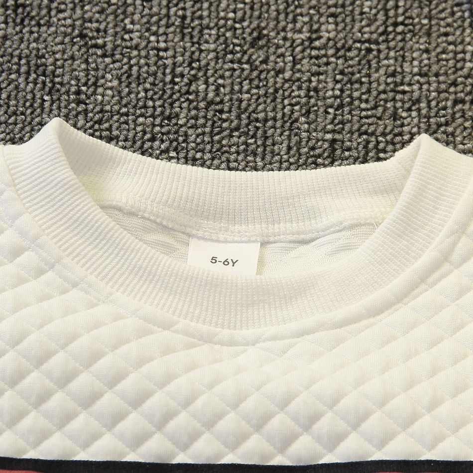 Kid Boy Preppy style Striped Webbing Textured Pullover Sweatshirt White big image 3