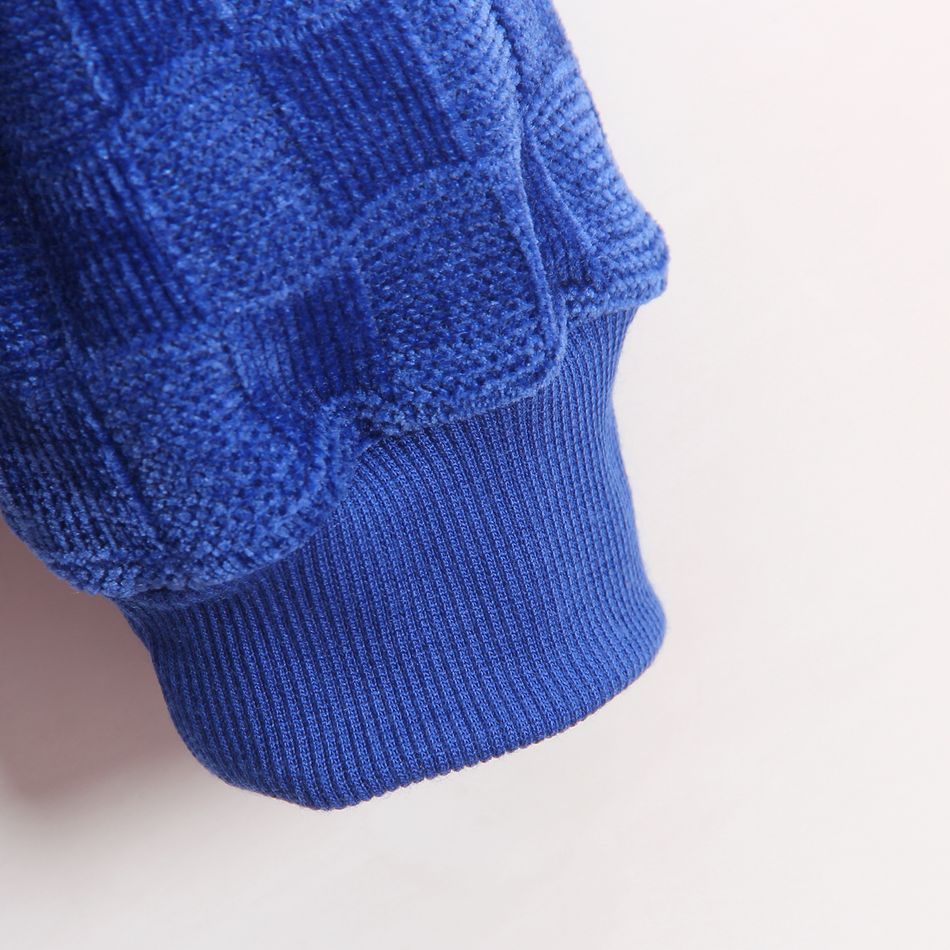 2pcs Kid Boy Solid Color Textured Pullover Sweatshirt and Elasticized Pants Set Royal Blue big image 5