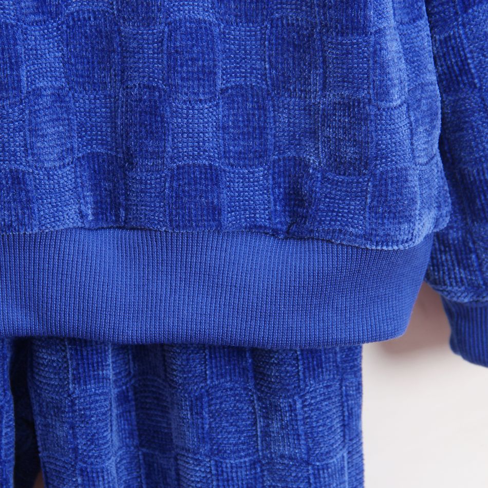 2pcs Kid Boy Solid Color Textured Pullover Sweatshirt and Elasticized Pants Set Royal Blue big image 6