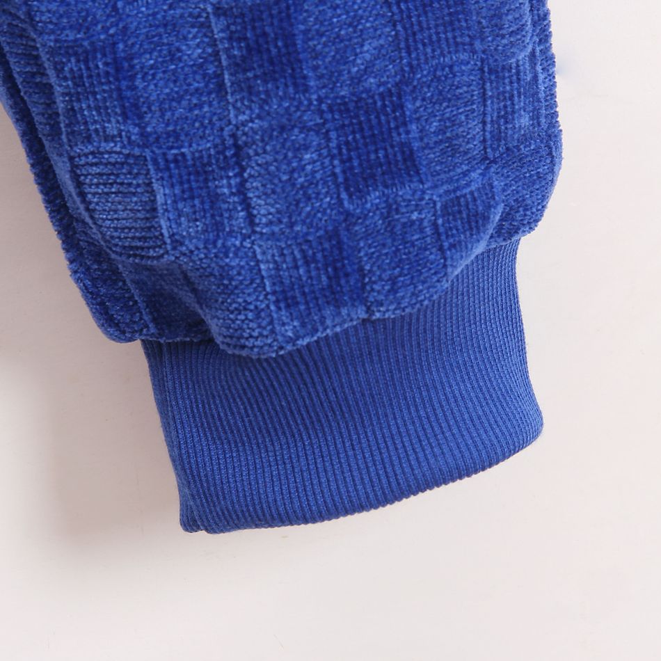 2pcs Kid Boy Solid Color Textured Pullover Sweatshirt and Elasticized Pants Set Royal Blue