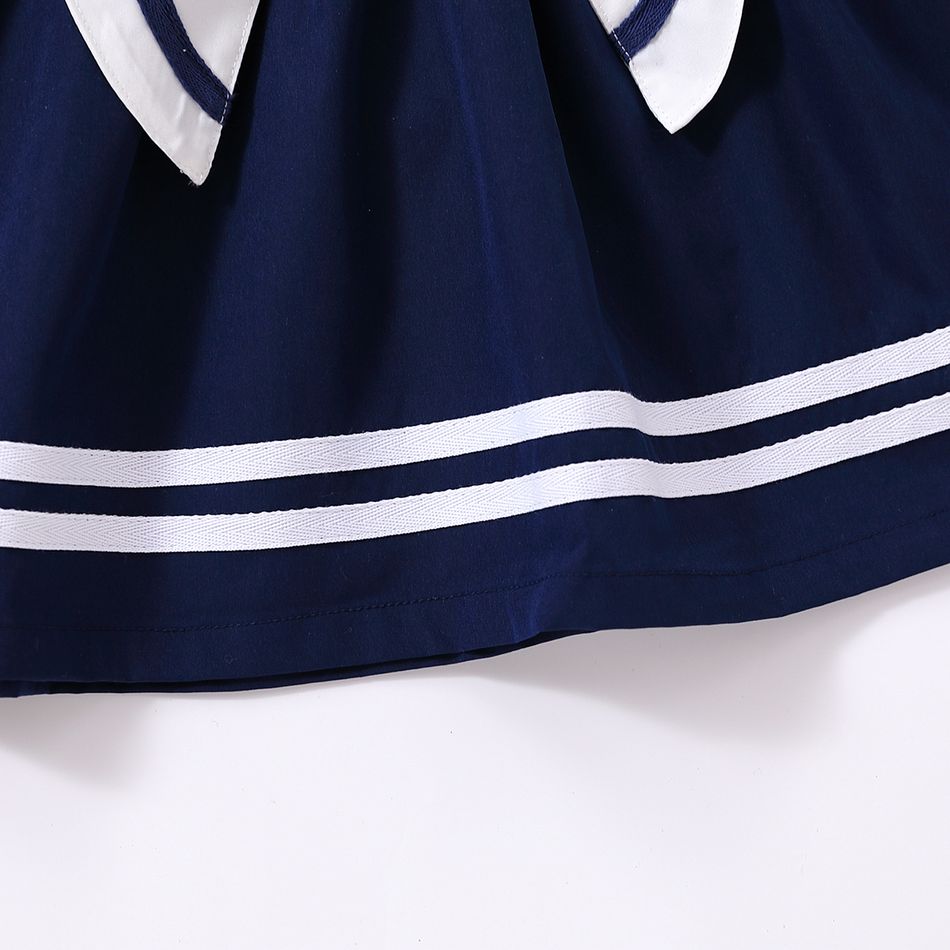 Toddler Girl Preppy style Removable Sailor Cape Design Long-sleeve Dress Dark Blue big image 6