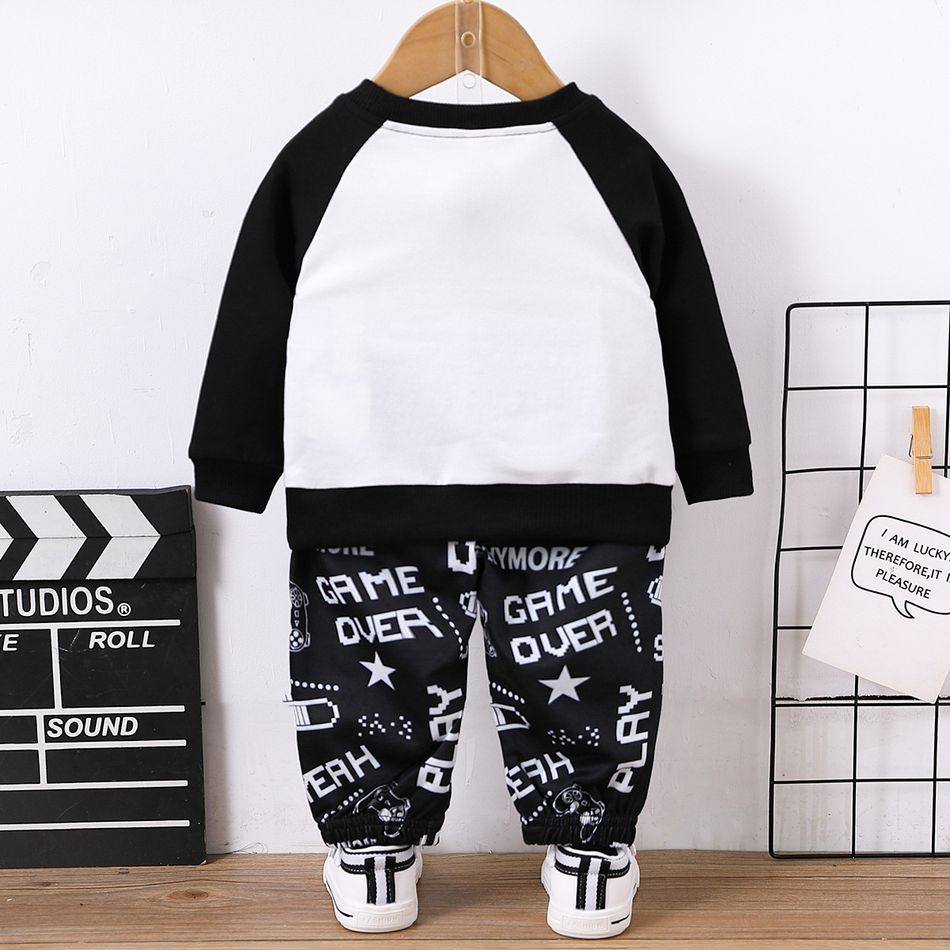 2pcs Baby Boy Raglan-sleeve Gamepad Graphic Sweatshirt and Sweatpants Set Black big image 2