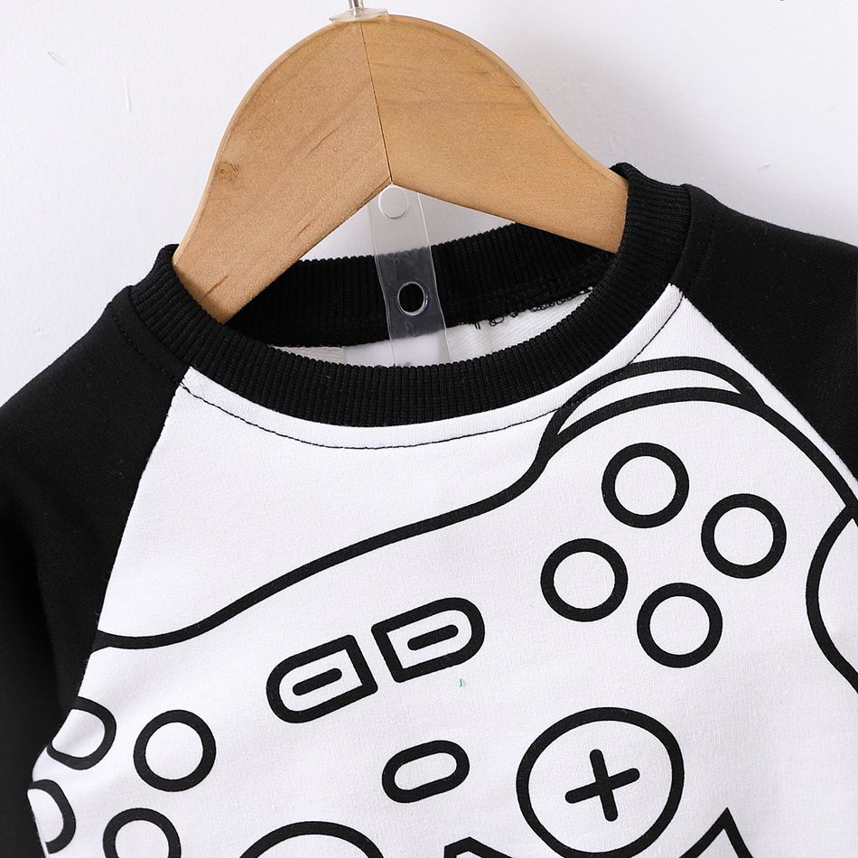 2pcs Baby Boy Raglan-sleeve Gamepad Graphic Sweatshirt and Sweatpants Set Black big image 3