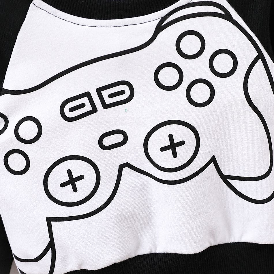 2pcs Baby Boy Raglan-sleeve Gamepad Graphic Sweatshirt and Sweatpants Set Black big image 4