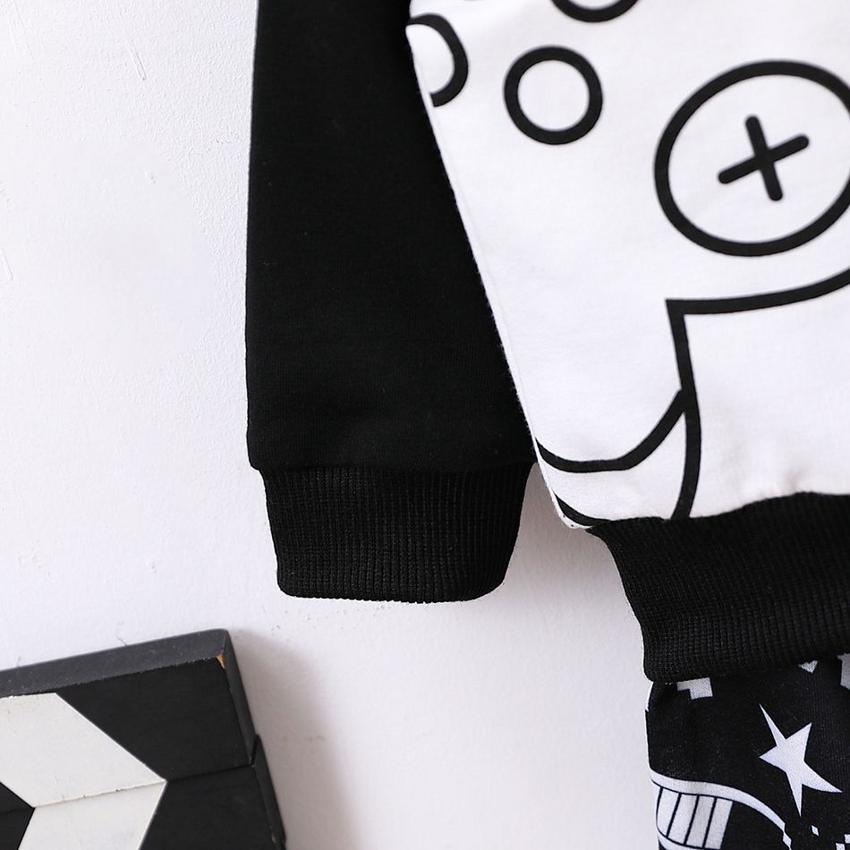 2pcs Baby Boy Raglan-sleeve Gamepad Graphic Sweatshirt and Sweatpants Set Black big image 5