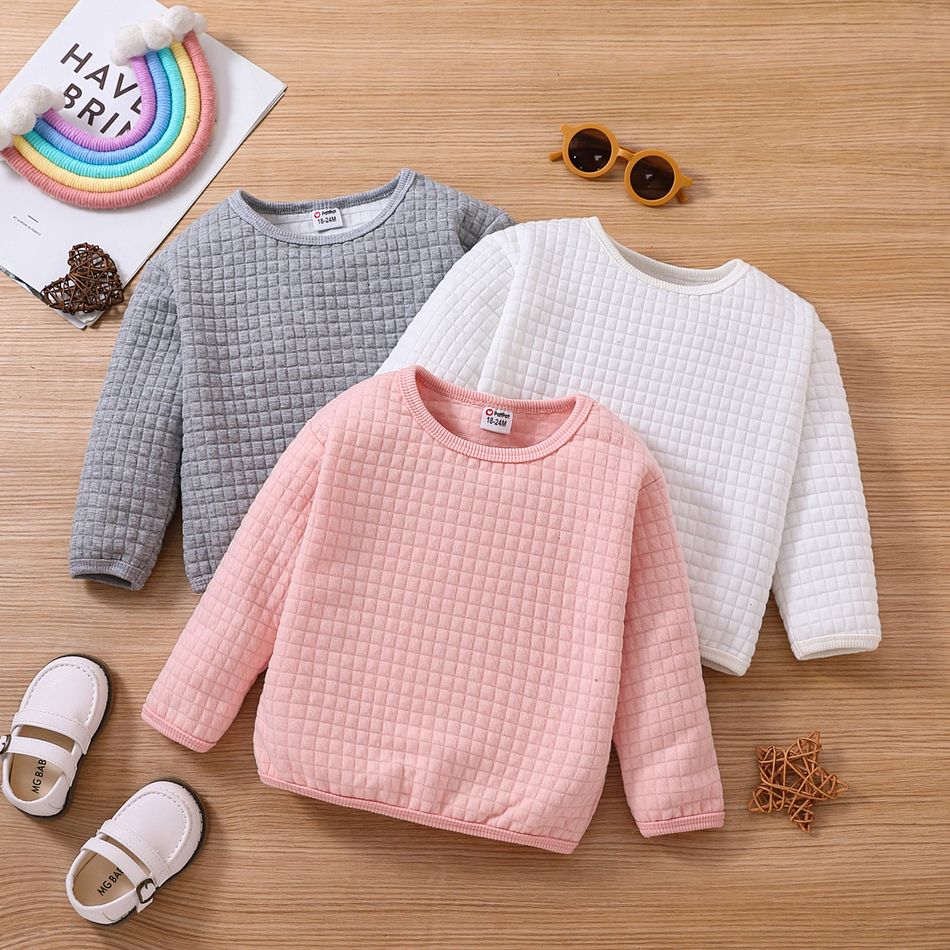 Toddler Boy Basic Textured Solid Color Pullover Sweatshirt Light Grey big image 2