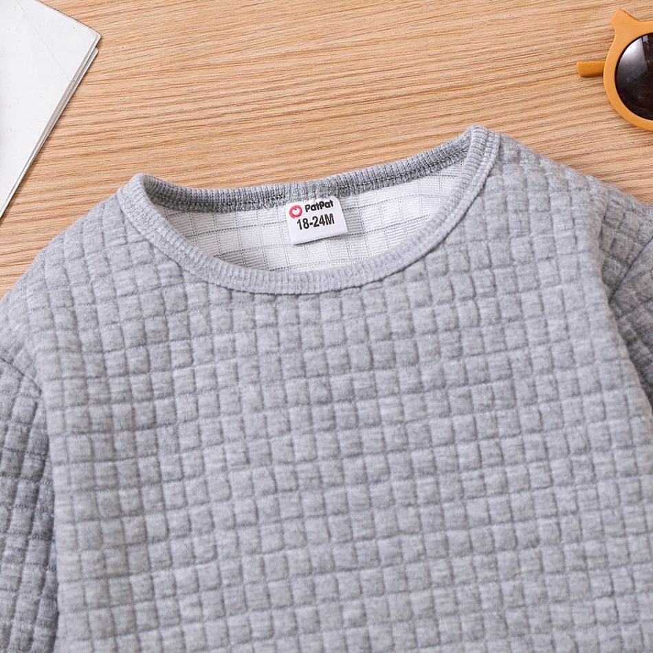 Toddler Boy Basic Textured Solid Color Pullover Sweatshirt Light Grey big image 4