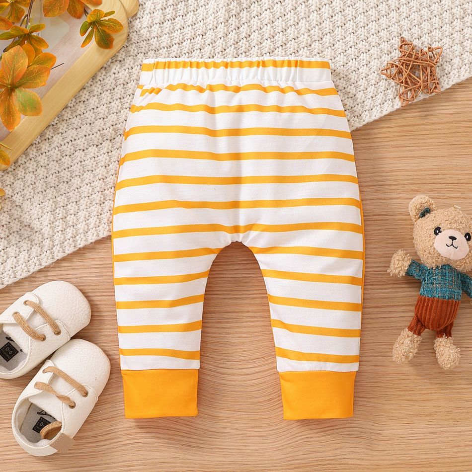 Baby Boy/Girl Striped Splicing 3D Ears Animal Print Pants Yellow big image 1