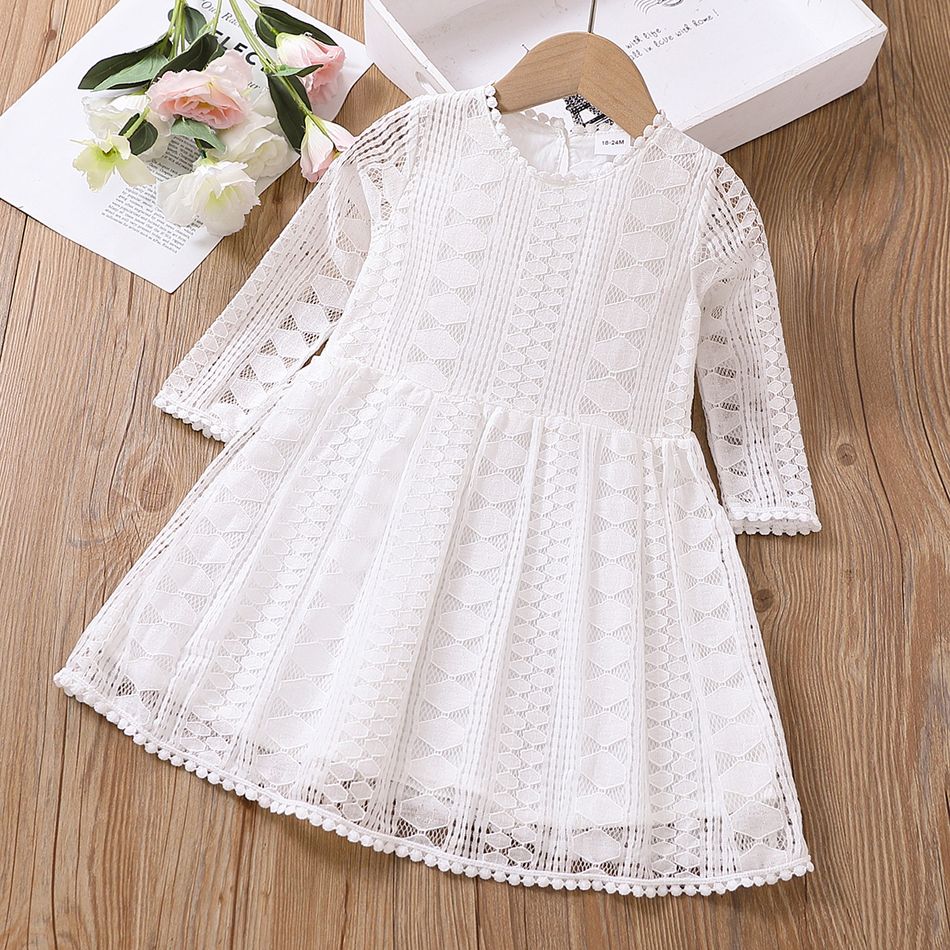 Toddler Girl Sweet Long-sleeve White Lace Dress White big image 1