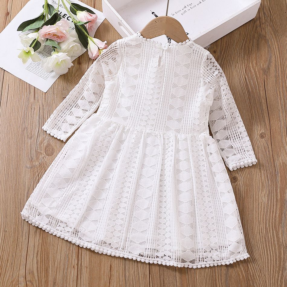 Toddler Girl Sweet Long-sleeve White Lace Dress White big image 2