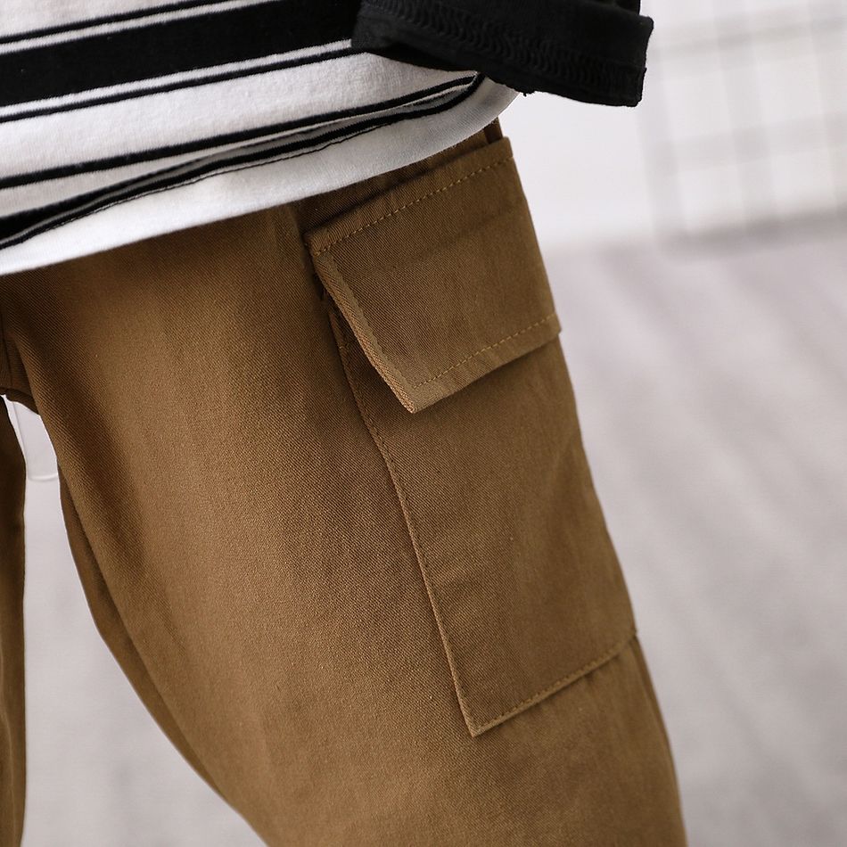 2pcs Toddler Boy Trendy 100% Cotton Faux-two Stripe Sweatshirt and Pocket Design Pants Set Black big image 7