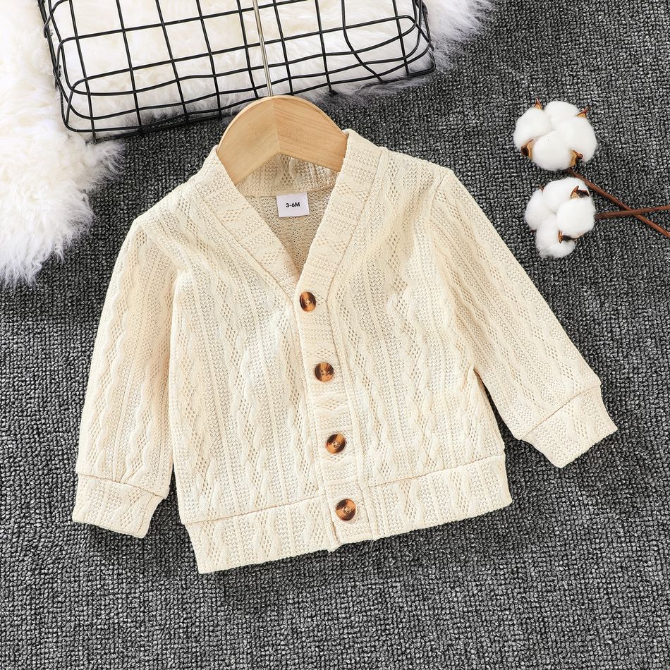 3pcs Baby Boy Long-sleeve Cardigan Sweater and Plaid Shirt with Solid Carrot Pants Set White big image 4
