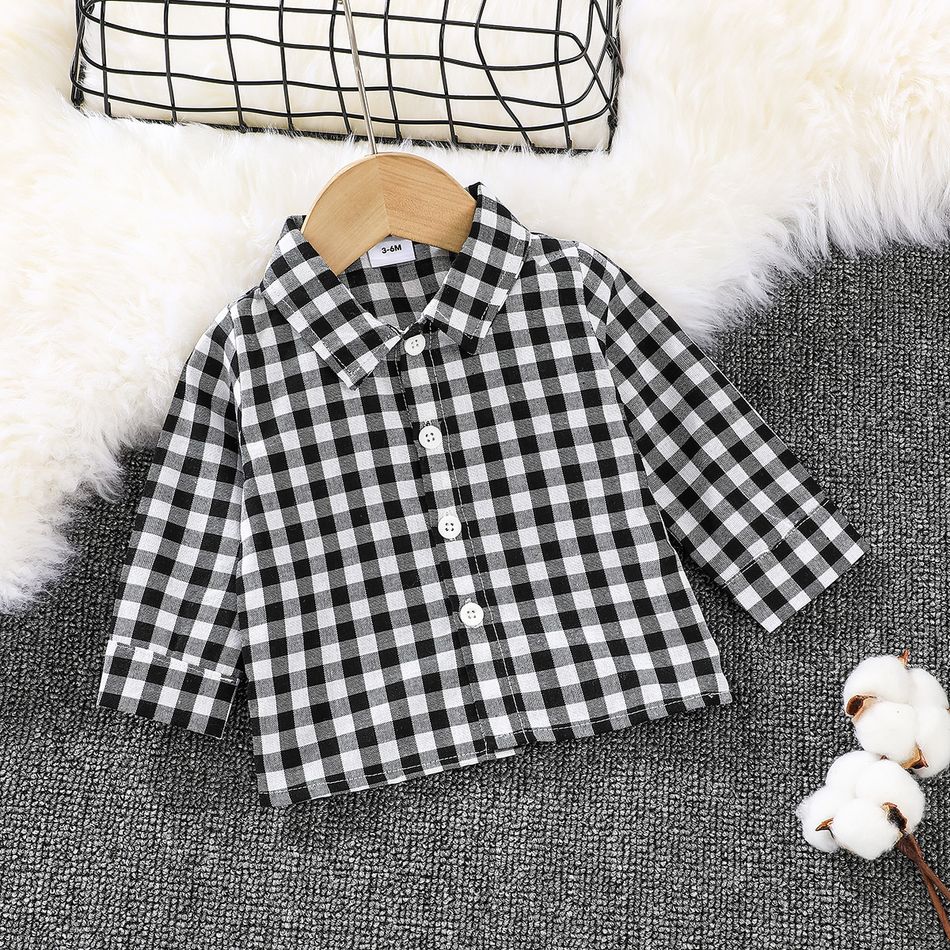 3pcs Baby Boy Long-sleeve Cardigan Sweater and Plaid Shirt with Solid Carrot Pants Set White big image 9