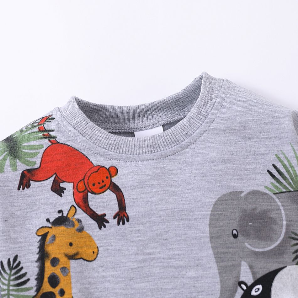Toddler Boy Playful Animal Print Pullover Sweatshirt Grey big image 3