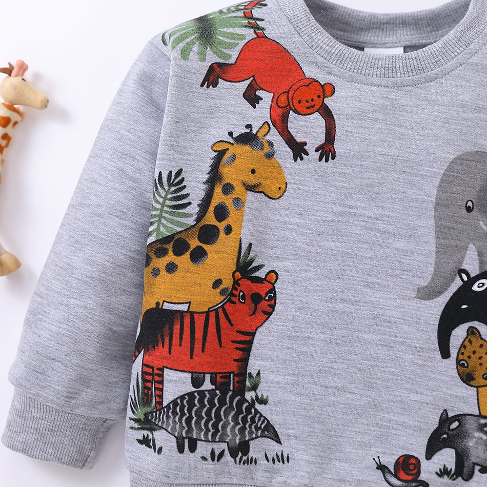 Toddler Boy Playful Animal Print Pullover Sweatshirt Grey big image 4