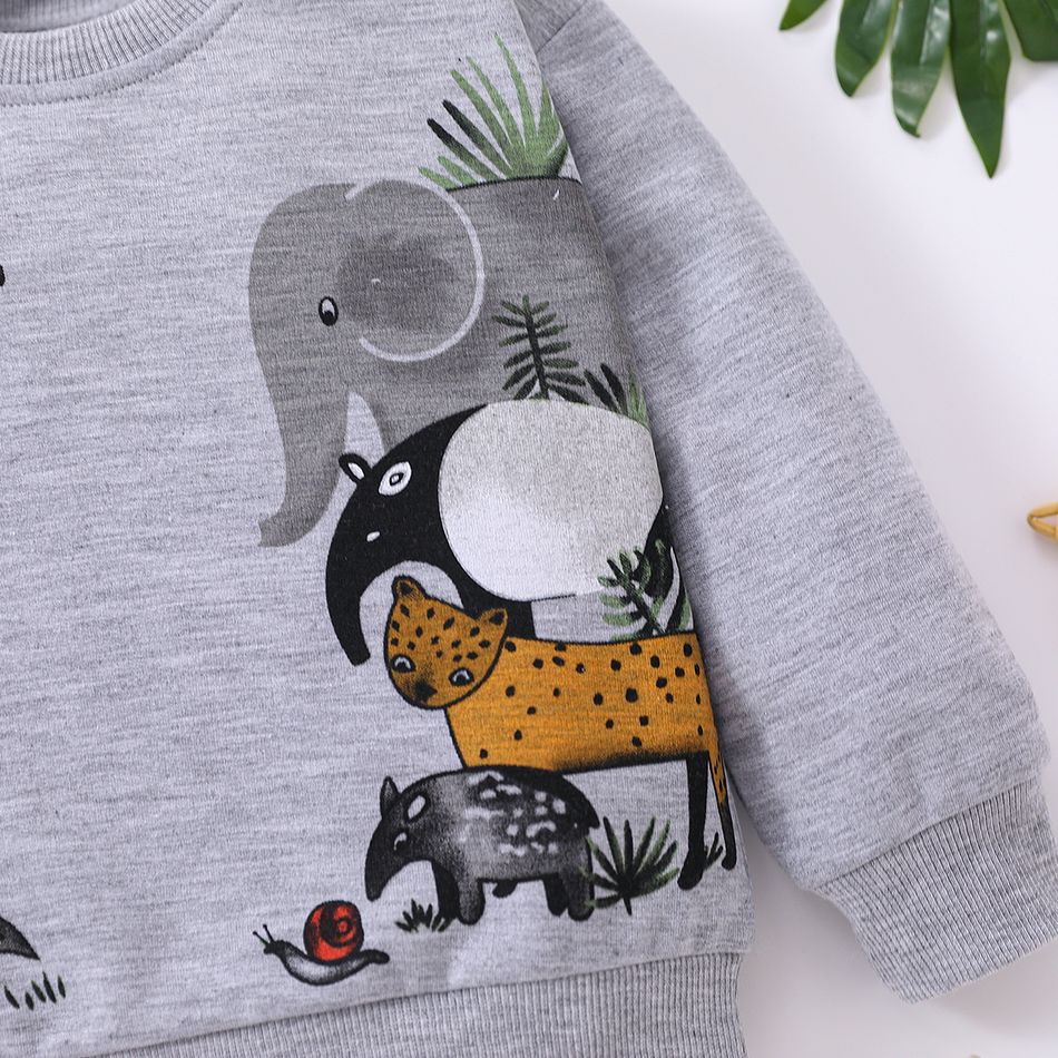 Toddler Boy Playful Animal Print Pullover Sweatshirt Grey big image 5