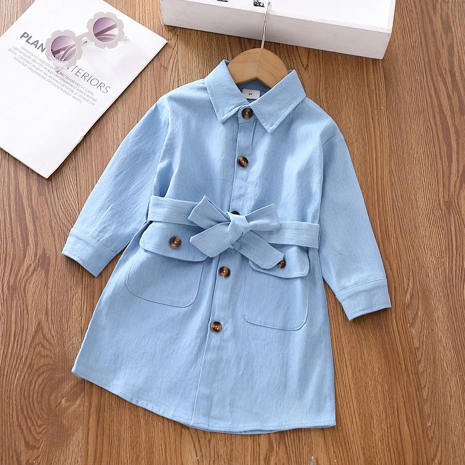 vestido de camisa jeans de gola de lapela para menina infantil Azul