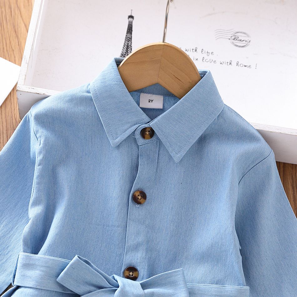 Toddler Girl Trendy Lapel Collar Denim Shirt Dress Blue big image 5
