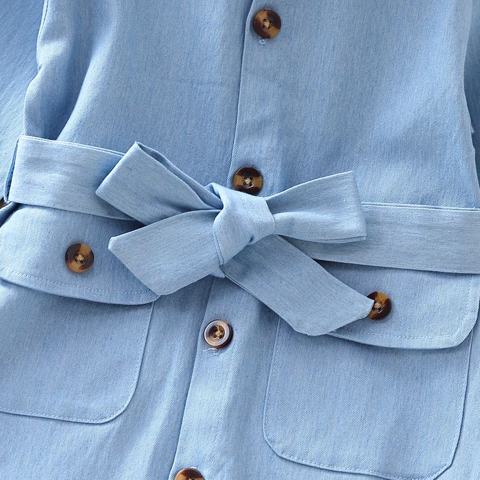 Toddler Girl Trendy Lapel Collar Denim Shirt Dress Blue big image 6
