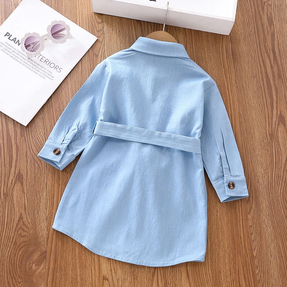 Toddler Girl Trendy Lapel Collar Denim Shirt Dress Blue big image 2