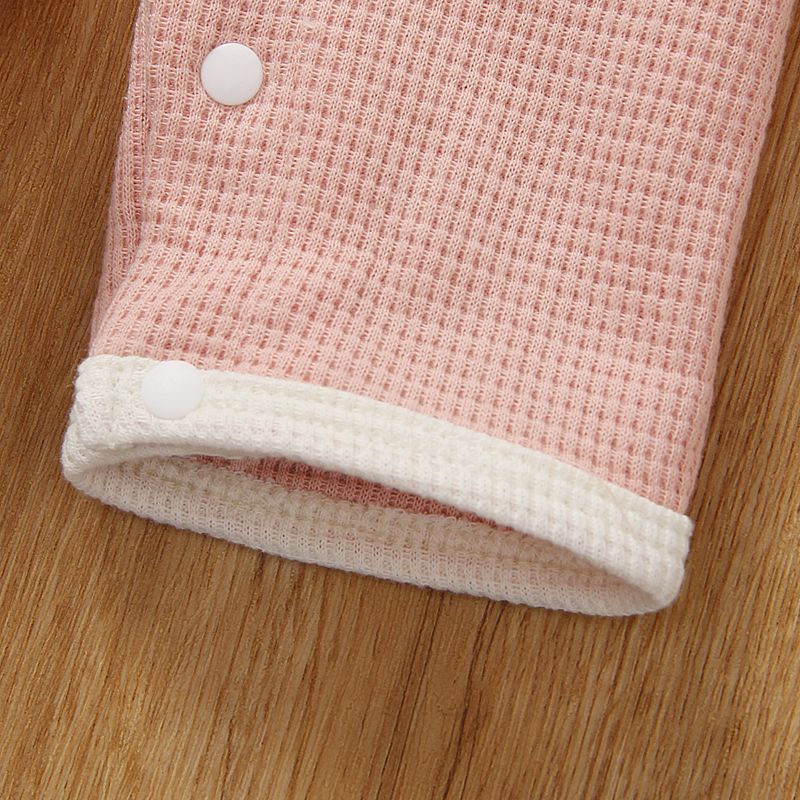 Baby Boy/Girl Solid Waffle Raglan-sleeve Jumpsuit Pink