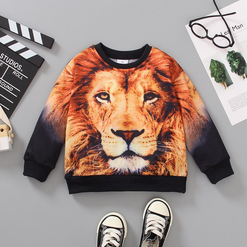 Toddler Boy Playful Lion Print Pullover Sweatshirt Multi-color big image 1