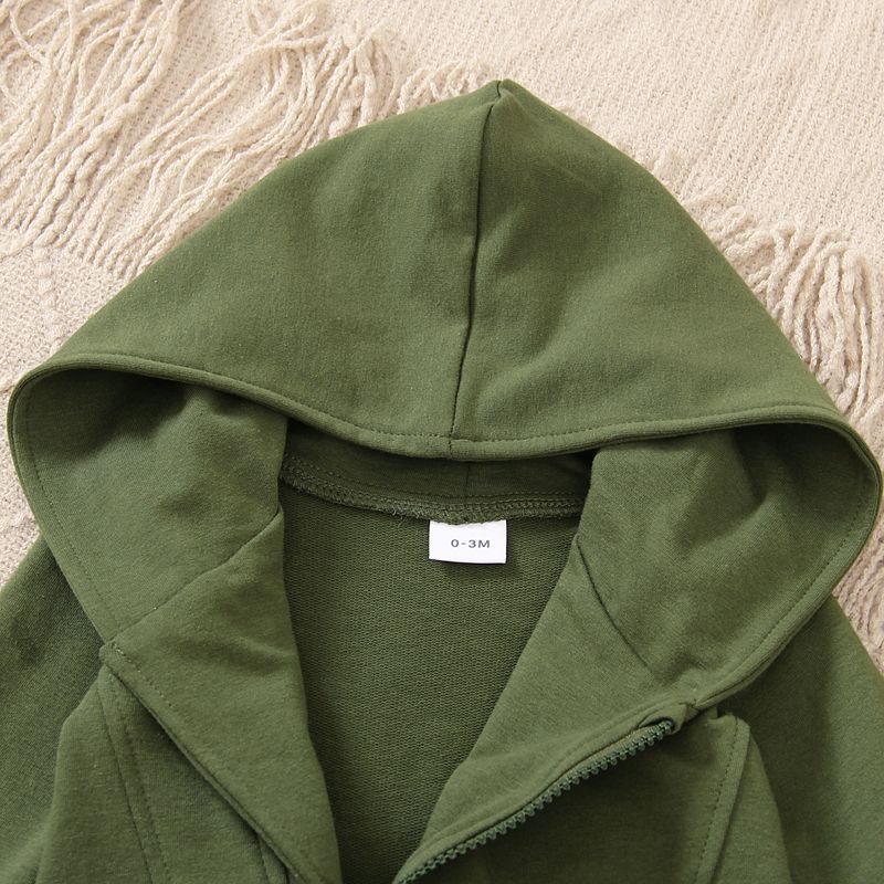 Baby Boy 95% Cotton Dark Green Long-sleeve Hooded Zipper Jumpsuit DarkGreen big image 3