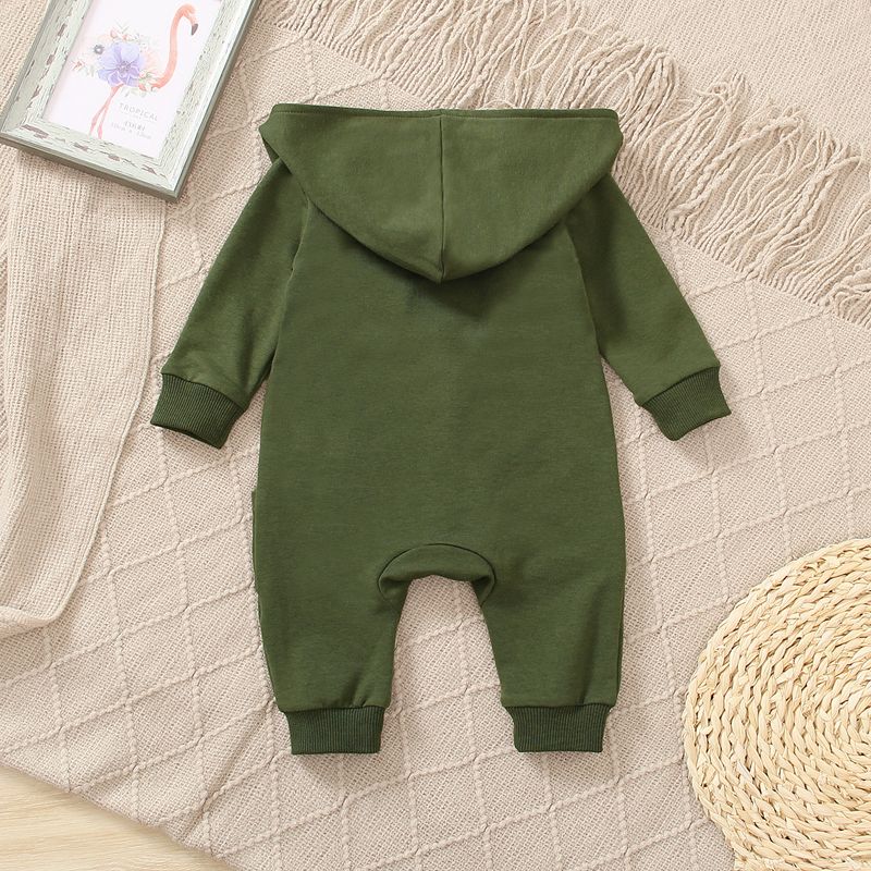 Baby Boy 95% Cotton Dark Green Long-sleeve Hooded Zipper Jumpsuit DarkGreen big image 2
