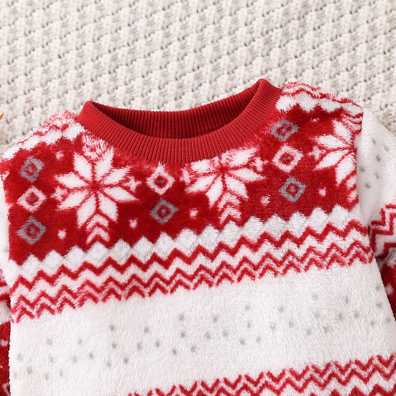 Christmas Baby Boy/Girl Allover Snowflake Long-sleeve Flannel Pullover Red big image 4